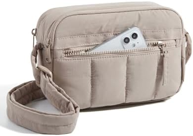 BAGSMART Cross Body Purse Mini Crossbody Bags for Women Travel Purse Puffy Shoulder Handbag Wallet with RFID Blocking Slots Brown-small