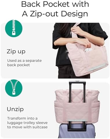 BAGSMART Crush Tote Bag For Women 20L Puffer Work Tote With Zipper Travel Essentials Quilted Nurse Hospital Bag