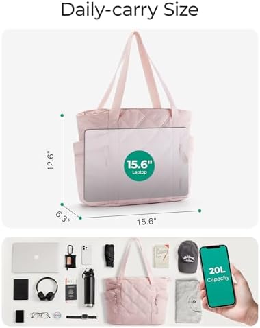 BAGSMART Crush Tote Bag For Women 20L Puffer Work Tote With Zipper Travel Essentials Quilted Nurse Hospital Bag
