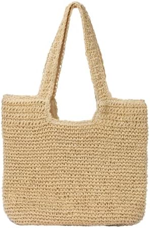 Beach Bags for Women - Summer Soft Large Woven Shoulder Purse Handbag Beach Tote Straw Bag for Summer Vacation