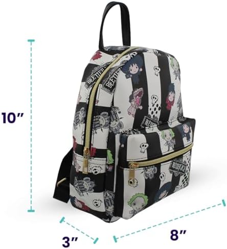 BEETLEJUICE Mini PU Leather Backpack Purse With Adjustable Straps 10 In (Black One Size)