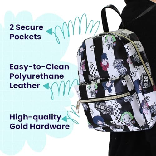 BEETLEJUICE Mini PU Leather Backpack Purse With Adjustable Straps 10 In (Black One Size)