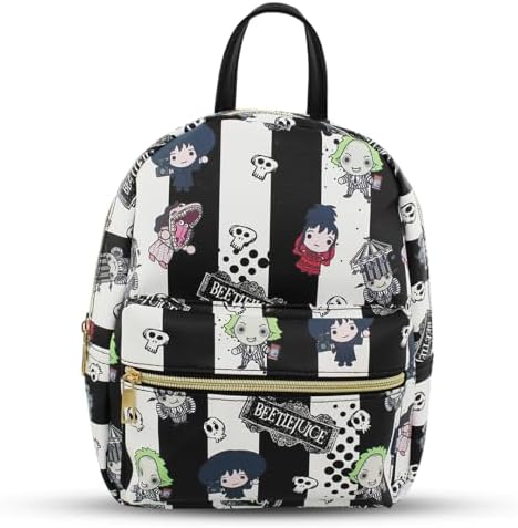 BEETLEJUICE Mini PU Leather Backpack Purse with Adjustable Straps 10 In (Black One Size)