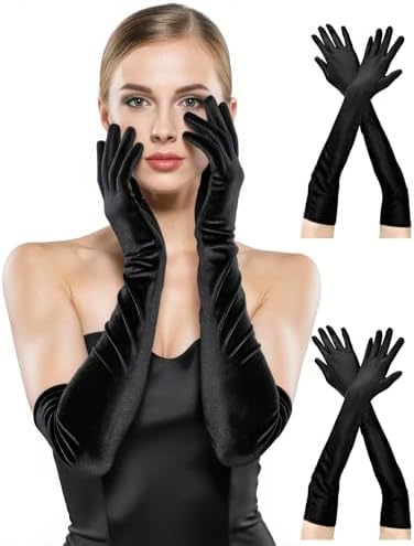 BEVTEE Long Black Gloves Women Formal 2 Pairs Opera Gloves Costume Stretchy Satin Gloves 1920s Accessories 20.8 Inch