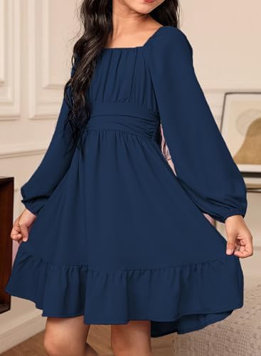 Blibean Girls Long Sleeve Tie Back Dress Tween Fall Off Shoulder Dress Size 6-15 Years