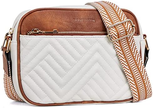 BOSTANTEN Quilted Crossbody Bags for Women Vegan Leather Purses Small Shoulder Handbags with Wide Strap
