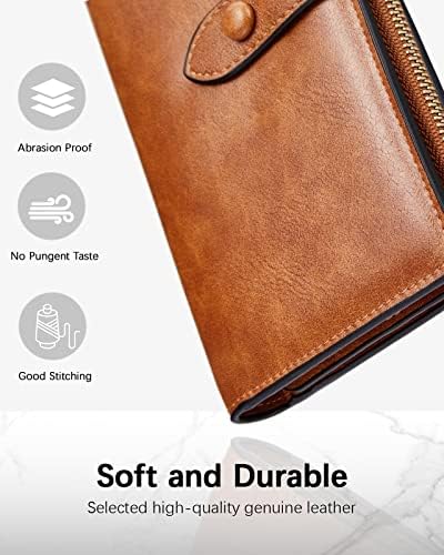 BOSTANTEN Womens Leather Wallets RFID Blocking Large Capacity Trifold Card Holder Ladies Phone Clutch Brown
