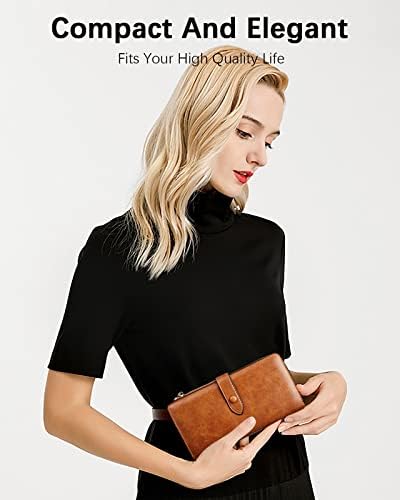 BOSTANTEN Womens Leather Wallets RFID Blocking Large Capacity Trifold Card Holder Ladies Phone Clutch Brown