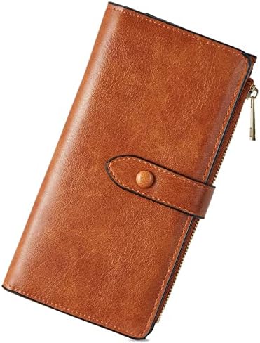 BOSTANTEN Womens Leather Wallets RFID Blocking Large Capacity Trifold Card Holder Ladies Phone Clutch Brown