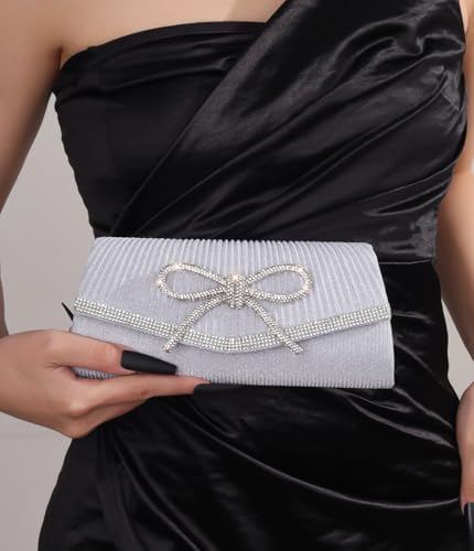 Bow Evening Bag Sparkly Clutch Purses For Women Wedding Glitter Rhinestone Party Prom Purse Dressy Clutch Bags