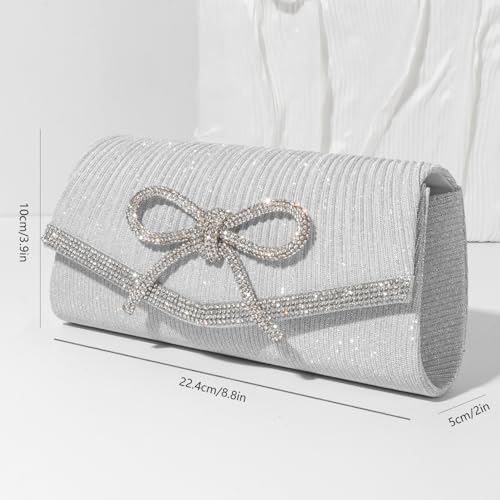 Bow Evening Bag Sparkly Clutch Purses For Women Wedding Glitter Rhinestone Party Prom Purse Dressy Clutch Bags