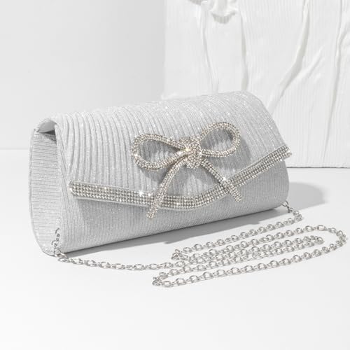Bow Evening Bag Sparkly Clutch Purses For Women Wedding Glitter Rhinestone Party Prom Purse Dressy Clutch Bags