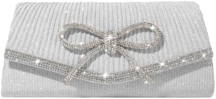 Bow Evening Bag Sparkly Clutch Purses for Women Wedding Glitter Rhinestone Party Prom Purse Dressy Clutch Bags