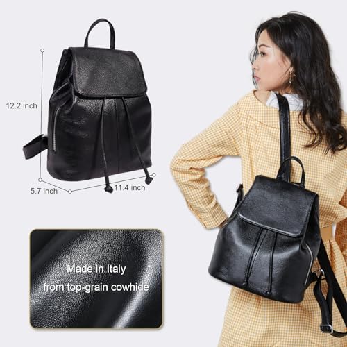 BOYATU Leather Backpack Purse For Women: Ladies Travel Fashion Back Pack - Genuine Leather Bag Designer Handbags For Work (Black)
