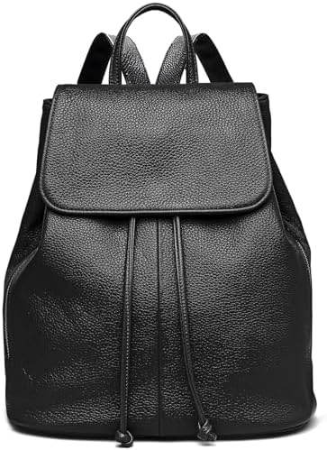 BOYATU Leather Backpack Purse for Women: Ladies Travel Fashion Back Pack - Genuine Leather Bag Designer Handbags for Work (Black)