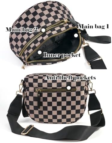 黑白方格斜挎包 Bum Bag 女士 宽敞的方格钱包腰包腰带包