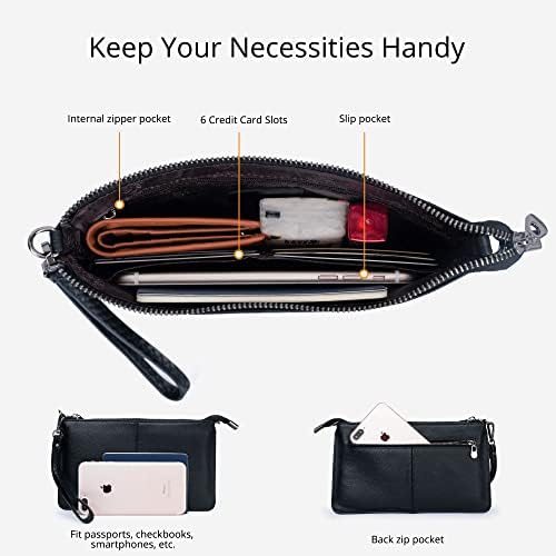 Bveyzi Genuine Leather Wristlet Purses For Women Envelope Clutch Wallet Small Crossbody Bags For Dressy Evening