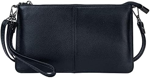 Bveyzi Genuine Leather Wristlet Purses for Women Envelope Clutch Wallet Small Crossbody Bags for Dressy Evening