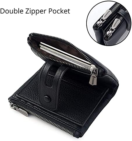 Bveyzi Small Soft Leather Wallet For Women RFID Blocking Ladies Card Holder With Double Zipper Pocket