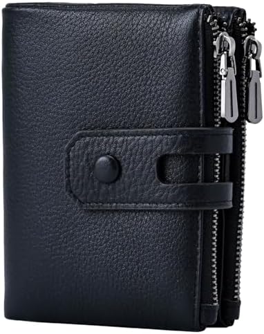 Bveyzi Small Soft Leather Wallet for Women RFID Blocking Ladies Card Holder with Double Zipper Pocket