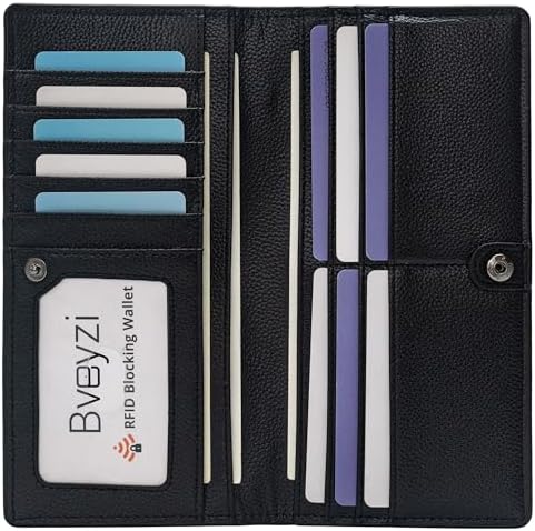 Bveyzi Ultra Slim Thin Leather RFID Blocking Credit Card Holder Bifold Clutch Wallets for Women