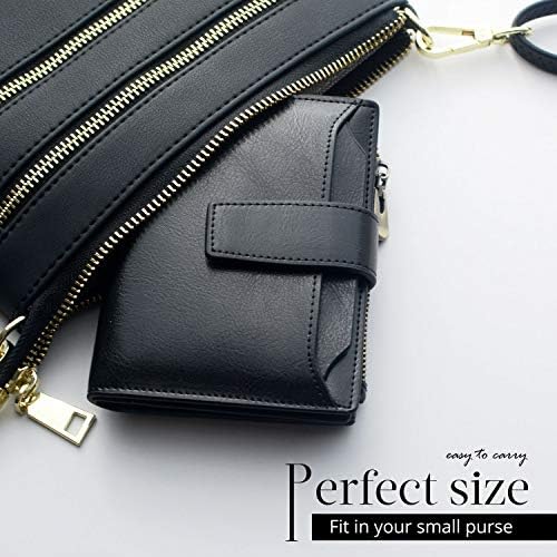 Bveyzi Women's Small Leather RFID Blocking Bifold Zipper Pocket Wallet Ladies Credit Card Slots Purse With Id Window