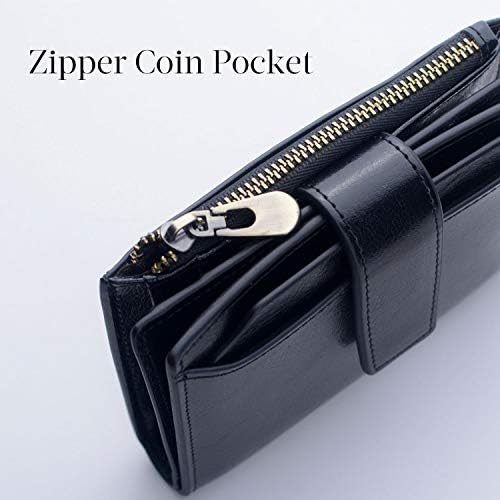 Bveyzi Women's Small Leather RFID Blocking Bifold Zipper Pocket Wallet Ladies Credit Card Slots Purse With Id Window