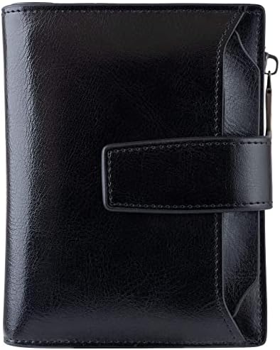 Bveyzi Women's Small Leather RFID Blocking Bifold Zipper Pocket Wallet Ladies Credit Card Slots Purse with id Window