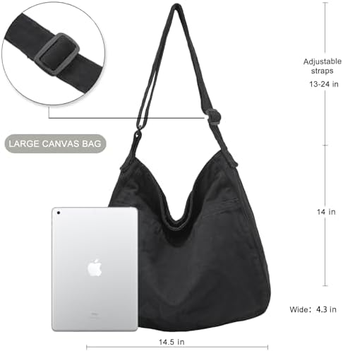 Canvas Tote Bag Casual Hobo Crossbody Shoulder Bag For Women And Men Large Purse Messenger Bag Travel Work