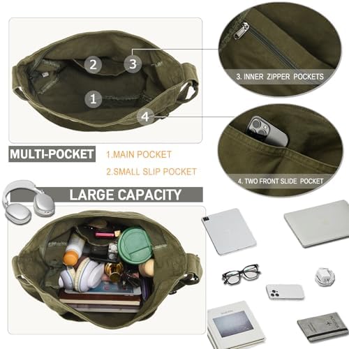 Canvas Tote Bag Casual Hobo Crossbody Shoulder Bag For Women And Men Large Purse Messenger Bag Travel Work