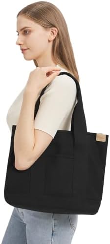 Canvas Tote Bag Casual Multi Pockets Handbags Large Capacity Shopping Shoulder Bag With Pocket Bags Work Purses