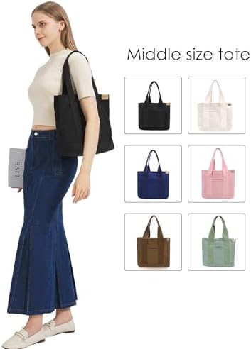 Canvas Tote Bag Casual Multi Pockets Handbags Large Capacity Shopping Shoulder Bag With Pocket Bags Work Purses