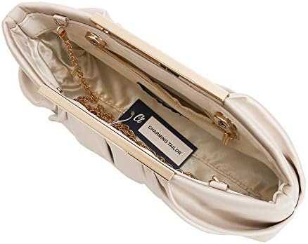 CHARMING TAILOR Clutch Evening Bag Elegant Pleated Satin Formal Handbag Simple Classy Purse For Women