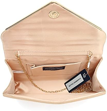 CHARMING TAILOR Faux Suede Clutch Bag Elegant Metal Binding Evening Purse For Wedding/Prom/Black-Tie Events