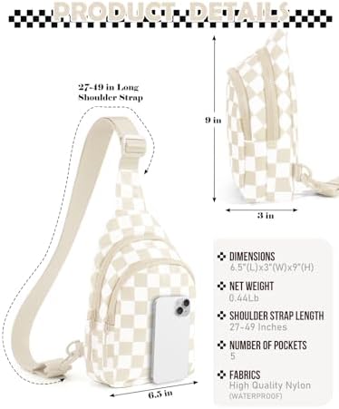 Checkered Sling Bag For Women Small Backpack Crossbody Chest Bag Fanny Packs Purses