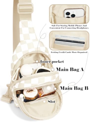 Checkered Sling Bag For Women Small Backpack Crossbody Chest Bag Fanny Packs Purses