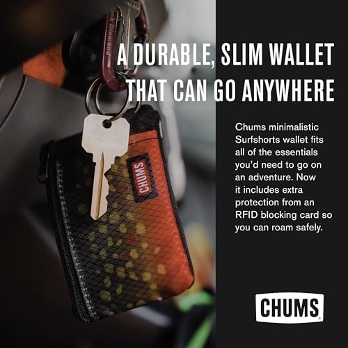 Chums Surfshorts Wallet - Lightweight Slim Wallet With RFID Blocking Card & Clear ID Window - Zippered Minimalist Wallet W/Key Ring - Solid Colors