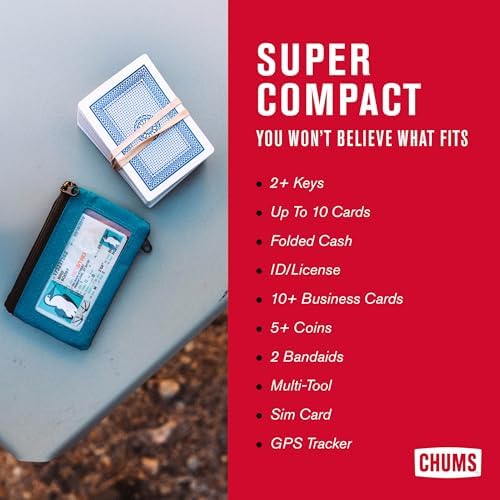 Chums Surfshorts Wallet - Lightweight Slim Wallet With RFID Blocking Card & Clear ID Window - Zippered Minimalist Wallet W/Key Ring - Solid Colors