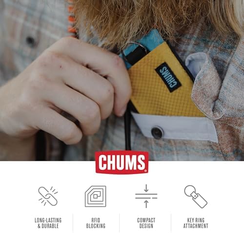 Chums Surfshorts Wallet - Lightweight Slim Wallet With RFID Blocking Card & Clear ID Window - Zippered Minimalist Wallet W/Key Ring - Solid Colors
