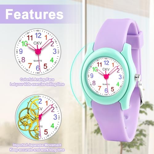 CKV Kids Watch For Boys Girls Watches Age 3-12 1.18" Dial-3 ATM Waterproof Child Wristwatch Time Teaching Easy To Read Kids Presents