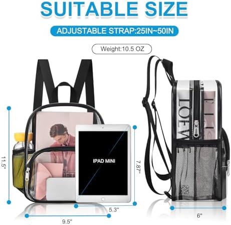 Clear Backpack For Stadium Events Clear Backpack 12x12x6 With Front Pocket For Concert Sport Fashion Women Backpack Events Work Travel