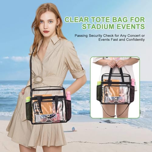 Clear Bag For Stadium Events—Clear Bag Tote Bag With Adjustable Straps For Work Travel Concerts-Big Front Pocket
