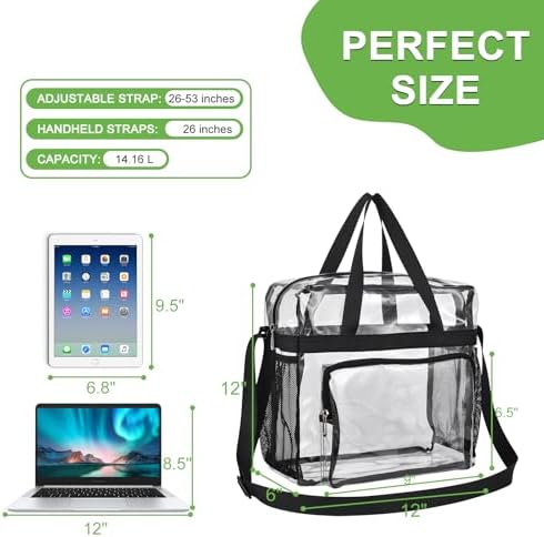 Clear Bag For Stadium Events—Clear Bag Tote Bag With Adjustable Straps For Work Travel Concerts-Big Front Pocket