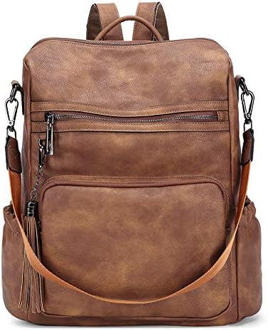 CLUCI Backpack Purse for Women Travel Backpack Leather Large Women Backpack Fashion Designer Lady Shoulder Bags with Tassel Two-toned Brown
