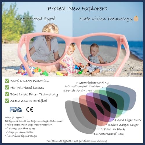 COCOSAND Flexible Polarized Baby Sunglasses With Strap UV Protection For Toddler Infant Girl Boy Age 0-24 Months