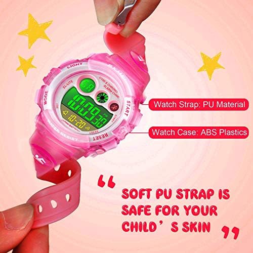 Cofuo Kids Digital Sport Watch For Boys Girls Kid Waterproof Electronic Multi Function Casual Outdoor Watches 7 Colorful LED Luminous Alarm Stopwatch Wristwatch