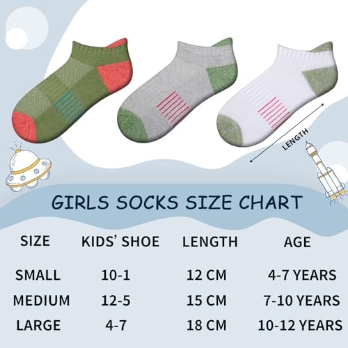 Comfoex Girls Socks Ankle Athletic Socks For Kids 4-6 6-8 8-10 Years Old Short Socks With Cushioned Sole 8 Pairs