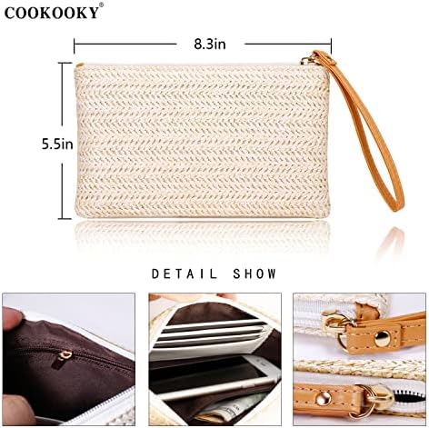 COOKOOKY Womens Straw Clutch Bag Bohemian Summer Beach Straw Purse Zipper Wristlet Wallets For Women