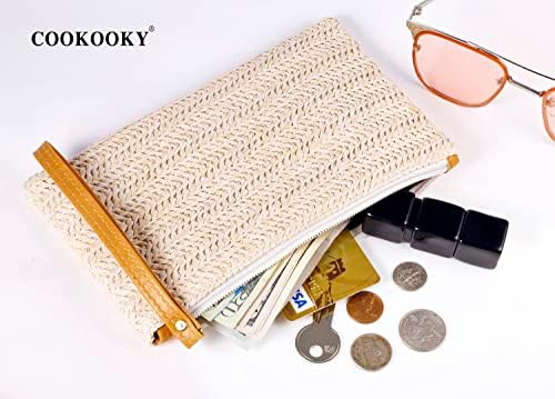 COOKOOKY Womens Straw Clutch Bag Bohemian Summer Beach Straw Purse Zipper Wristlet Wallets For Women