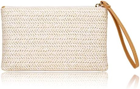 COOKOOKY Womens Straw Clutch Bag Bohemian Summer Beach Straw Purse Zipper Wristlet Wallets for Women
